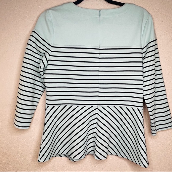 Talbots Striped 3/4 Sleeve Peplum Top Black/Blue M - Picture 2 of 13
